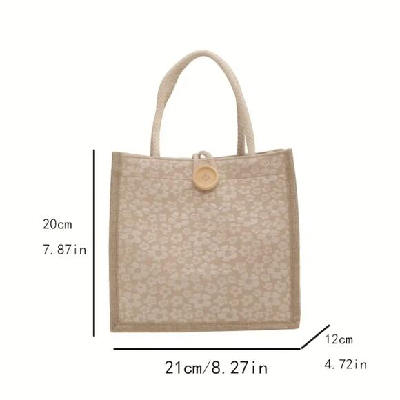 Japanese Floral Tote Bag - Lightweight Button Closure Handbag Boho Style - Picture 2 of 5